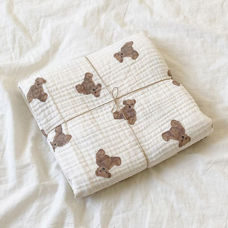 Muslin Swaddle Wrap - 곰 인쇄 아기 담요 신생아 모슬린