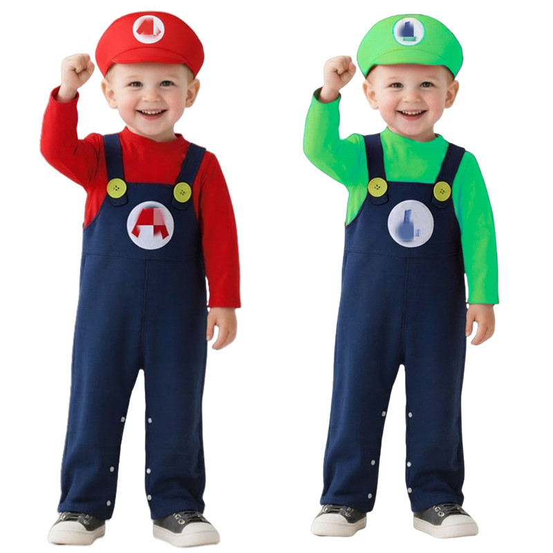 Baby Clothing - 아기 배관공 의상 빨간색 녹색 애니메이션